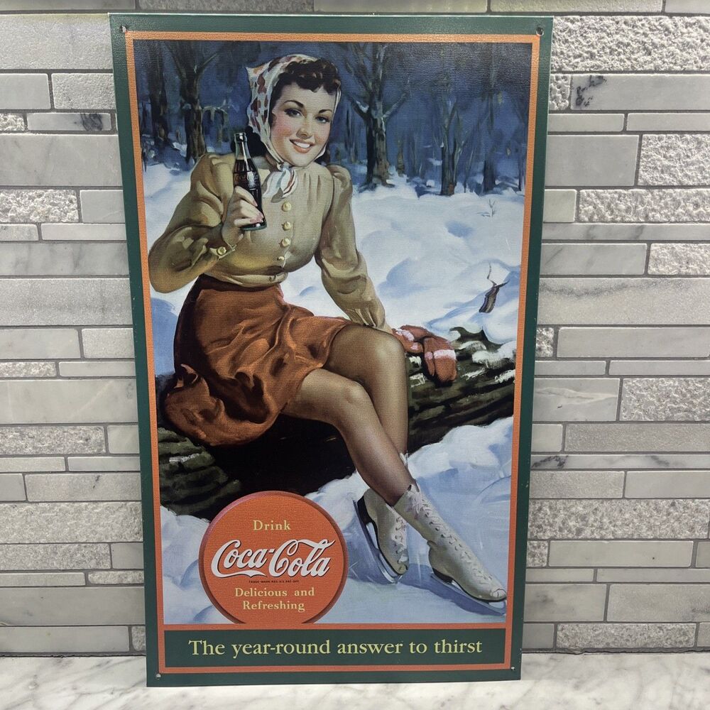 Coca Cola Tin Sign Retro1998 -The year around answer to thirst, Green, vintage